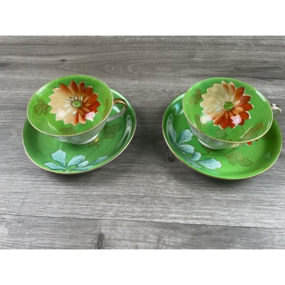 Taiyo China Tea Cup and Saucer Set Floral with Gold Trim Made in Occupied Japan - Picture 1 of 16